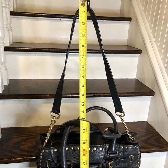 MICHAEL KORS Metal Woven Tumbled Black Leather Crossbody Satchel - Picture 13 of 14